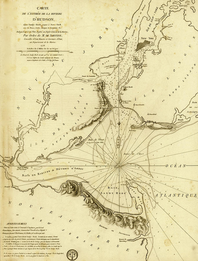 Map Drawing - French Naval Map for the Entrance to the Hudson in New York 1778 by Vintage Military Maps