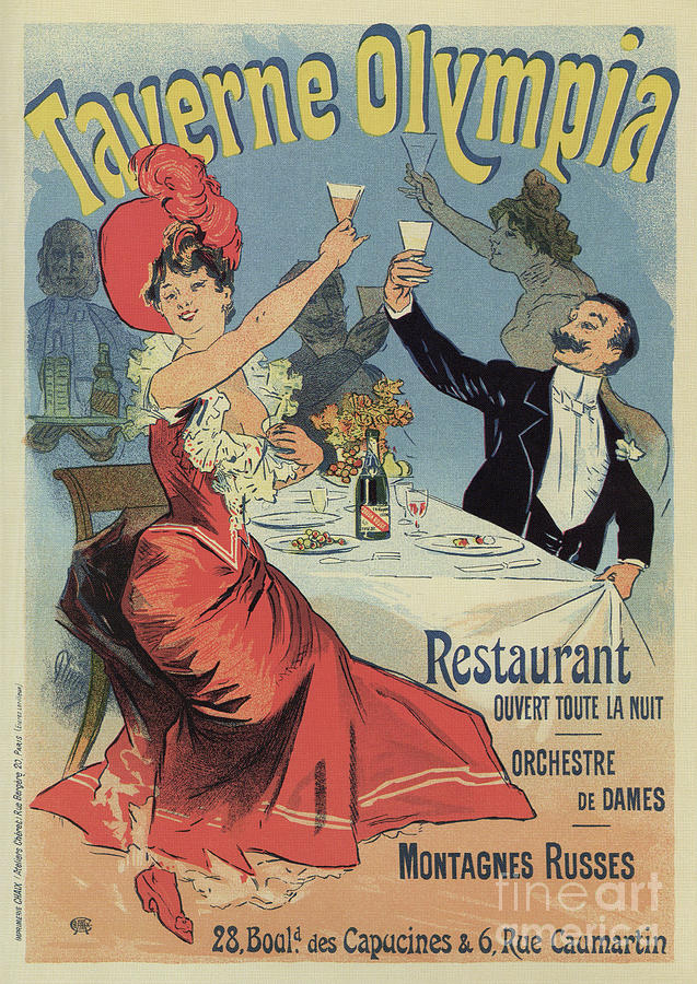  French Paris Restaurant advert by Cheret 1899 Drawing by Heidi De Leeuw