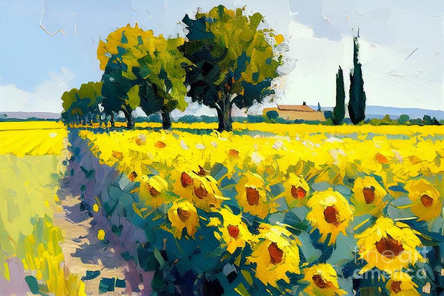 Sunflower Digital Art - French Sunflower field by Lauras Creations
