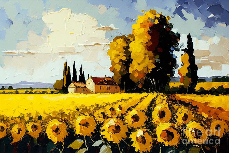 Sunflower Digital Art - French sunflower field on a Summers Day by Lauras Creations