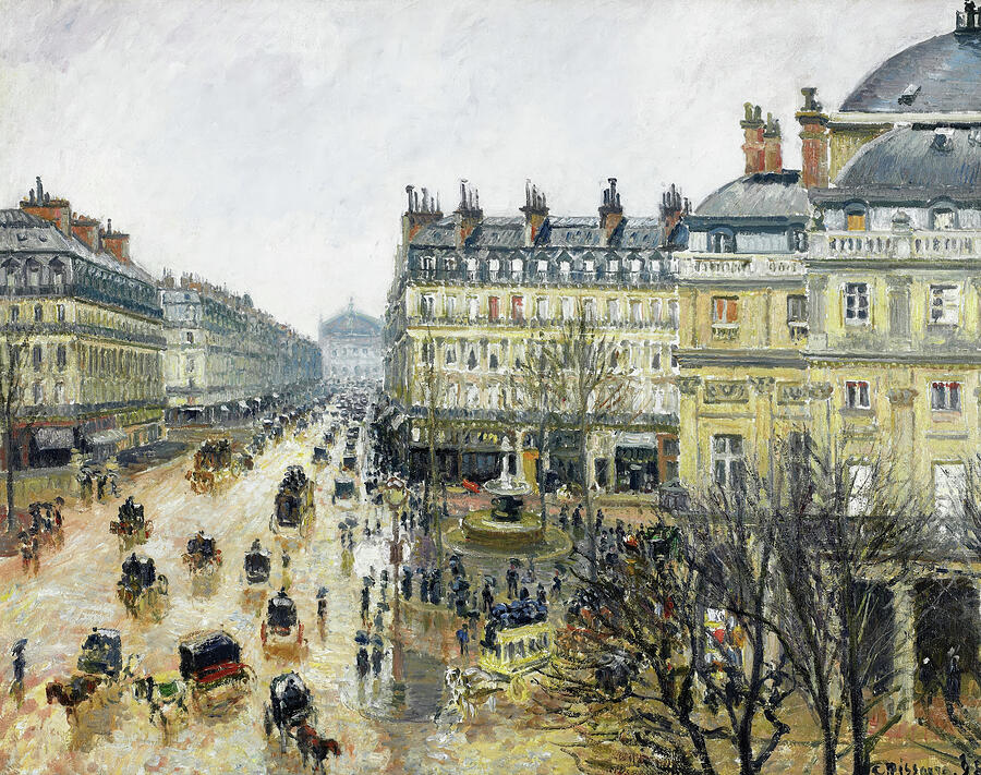 French Theater Square, Paris, Rain - Digital Remastered Edition Painting by Camille Pissarro