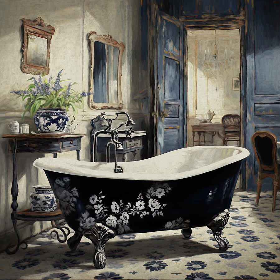 French Vintage Bathroom Digital Art by Maria Angelica Maira
