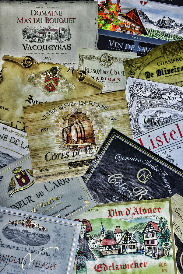 French Wine Labels 3 Vertical Photograph by Paul Ward