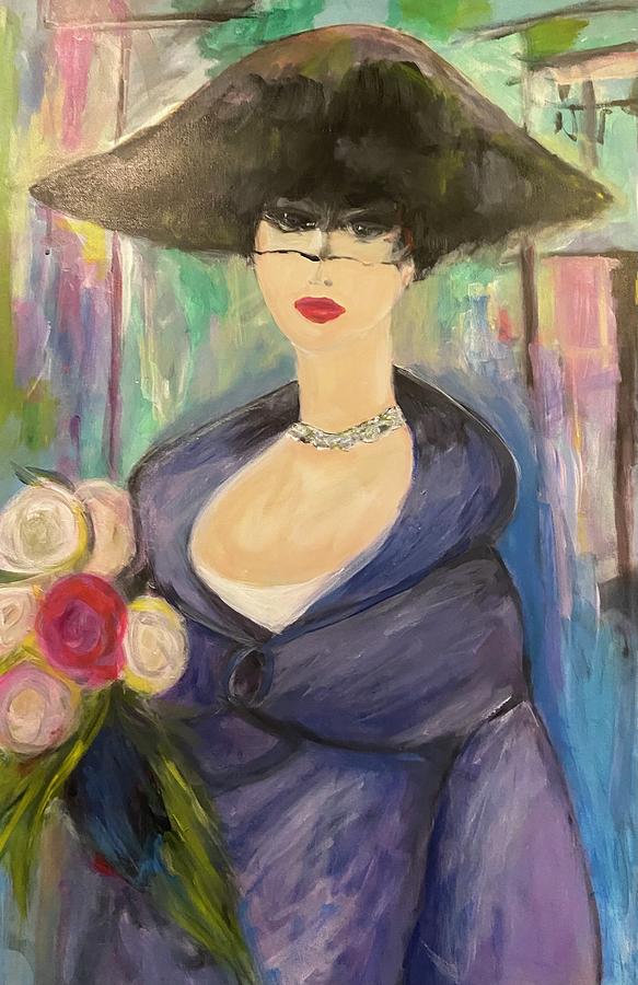 French Woman with Flowers Painting by Denice Palanuk Wilson