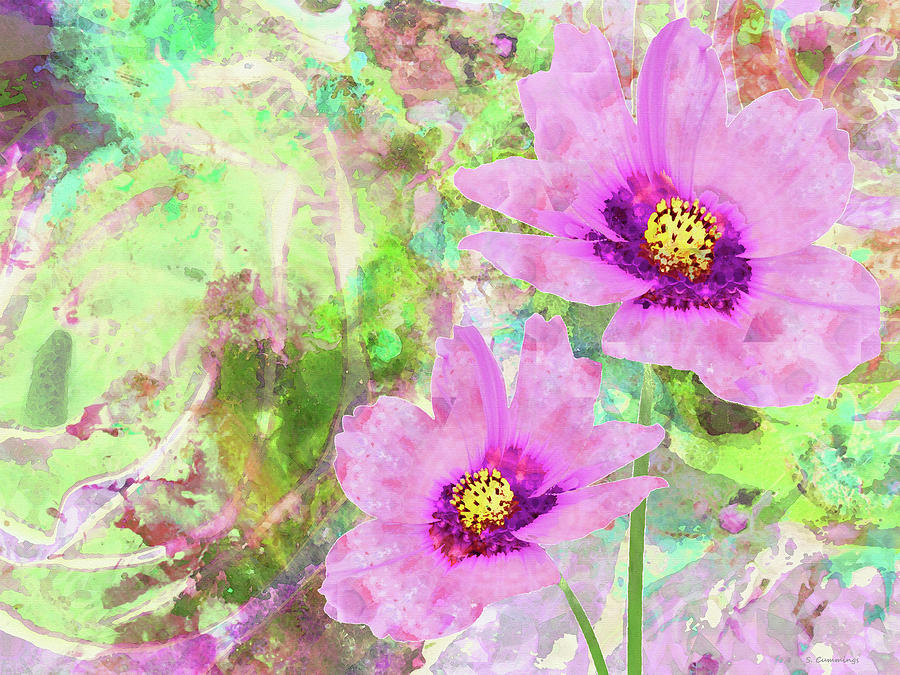 Fresh Cut Flowers - Pink Cosmos Art Painting by Sharon Cummings