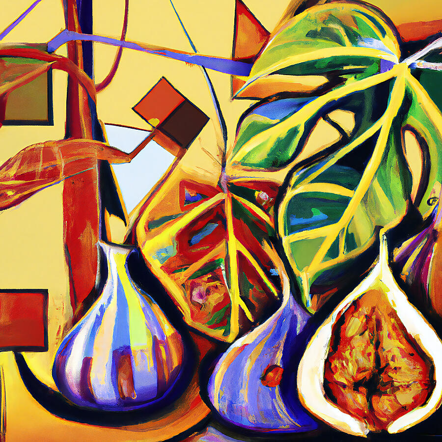 Fruit Painting - Fresh Figs Fruit - Funky Abstract Style by StellArt Studio