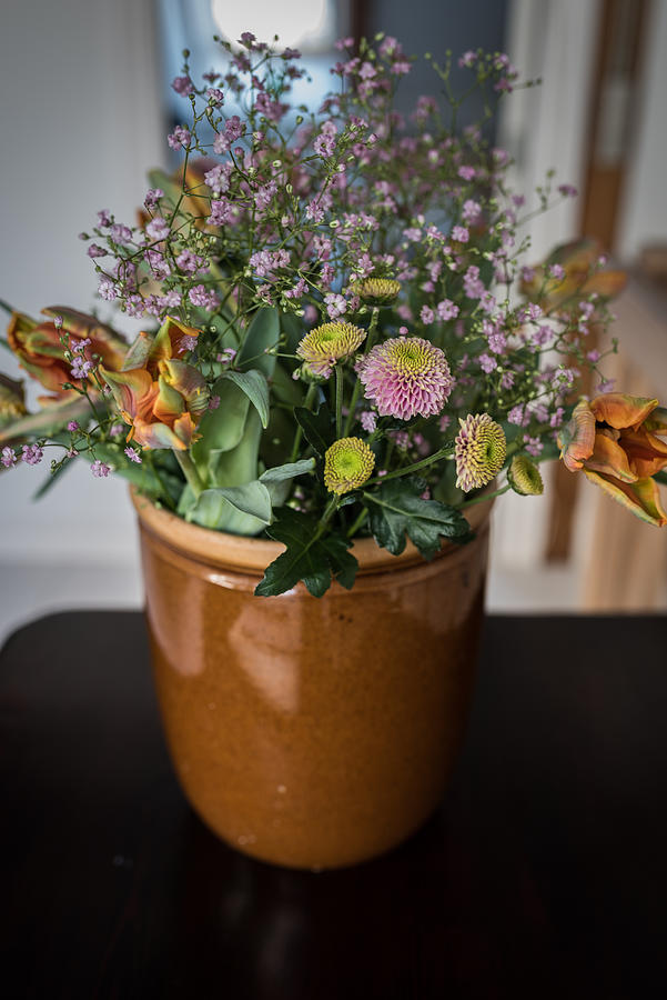 Fresh flowers in a vase Photograph by Dorte Fjalland
