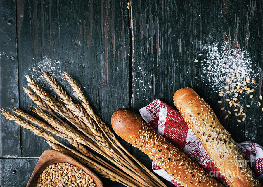 Fresh french baguette bread, organic flour and wholegrain wheat  Photograph by Jelena Jovanovic