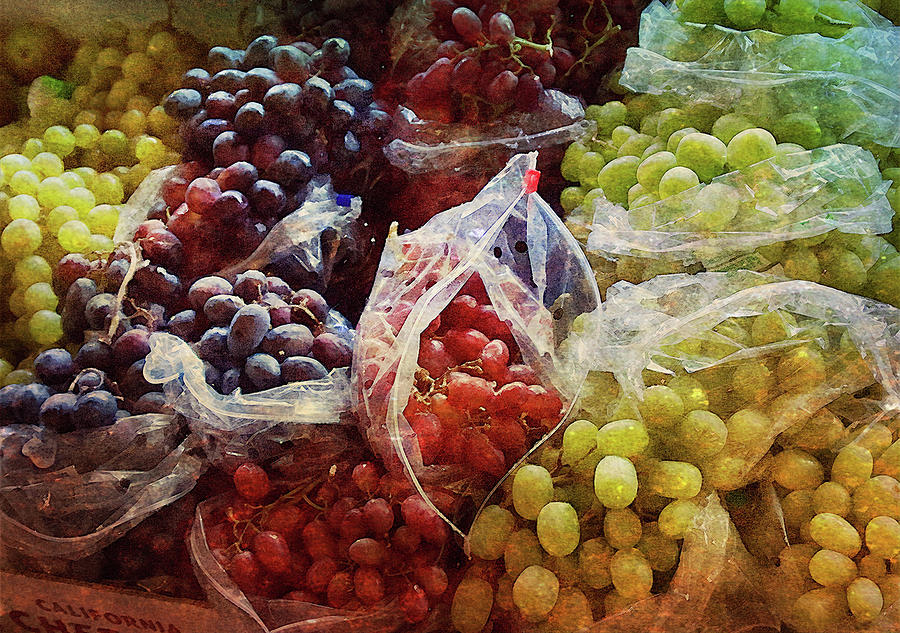 Fresh grapes at the market Mixed Media by Tatiana Travelways