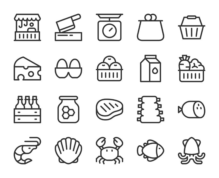 Fresh Market - Line Icons Drawing by Rakdee