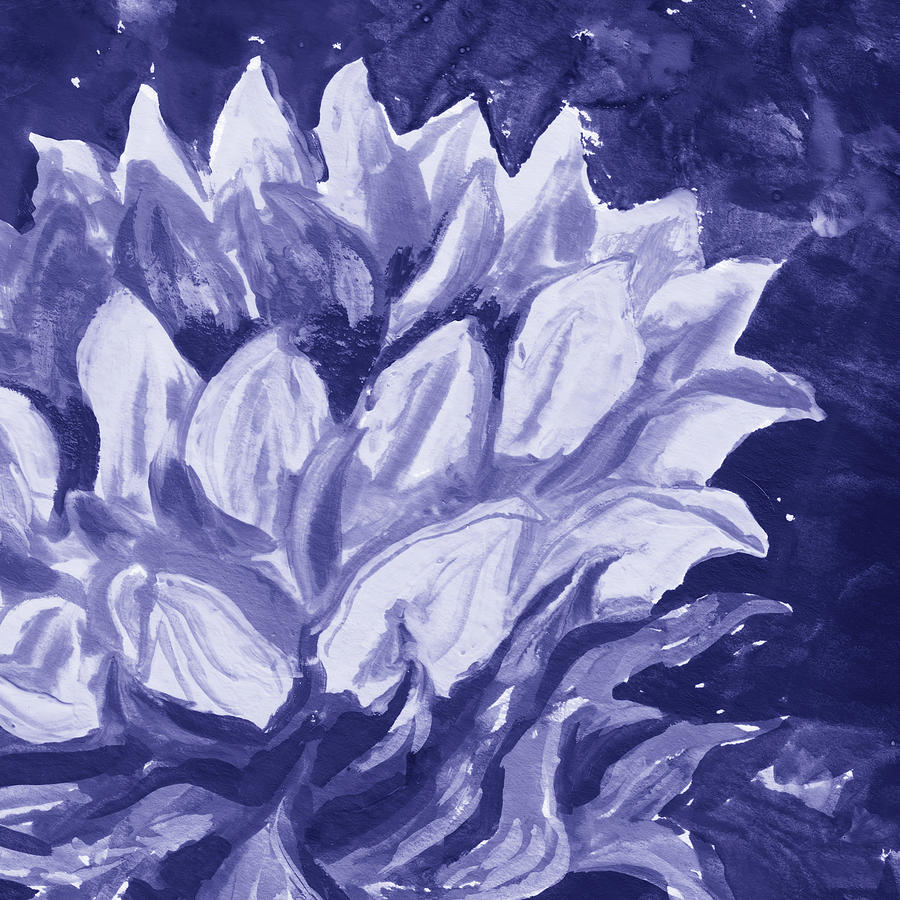 Fresh Monochrome Flowers In Purple Blue Very Peri Modern Interior Design IIi Painting