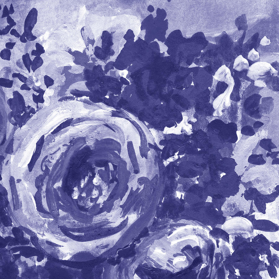 Fresh Monochrome Flowers In Purple Blue Very Peri Modern Interior Design Ix Painting