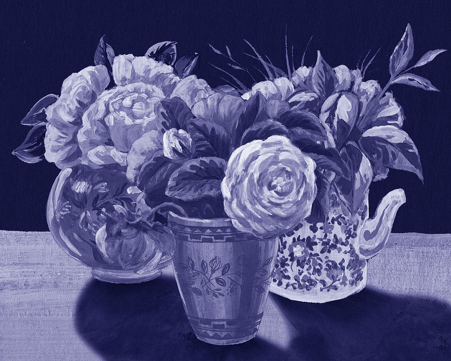 Fresh Monochrome Flowers In Purple Blue Very Peri Modern Interior Design LI Painting by Irina Sztukowski