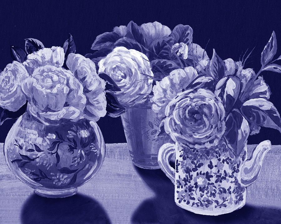 Fresh Monochrome Flowers In Purple Blue Very Peri Modern Interior Design LII Painting by Irina Sztukowski