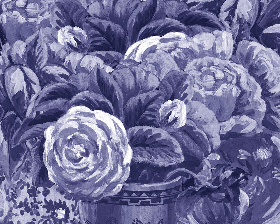 Fresh Monochrome Flowers In Purple Blue Very Peri Modern Interior Design LIII Painting by Irina Sztukowski