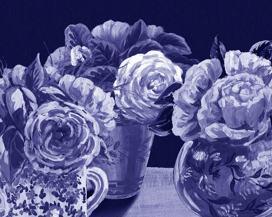 Fresh Monochrome Flowers In Purple Blue Very Peri Modern Interior Design LIV Painting by Irina Sztukowski