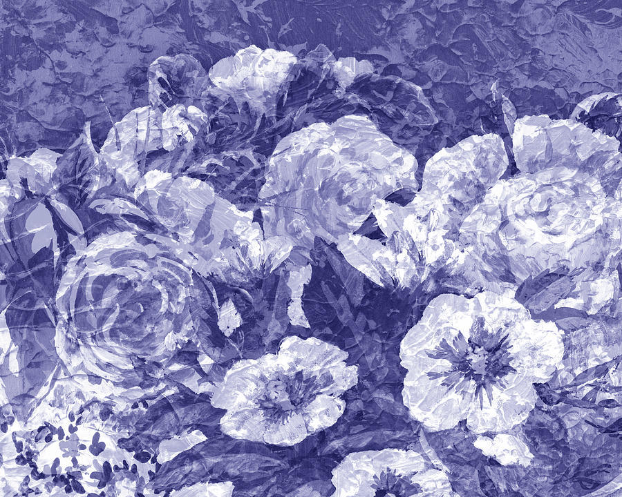 Fresh Monochrome Flowers In Purple Blue Very Peri Modern Interior Design LIX Painting by Irina Sztukowski