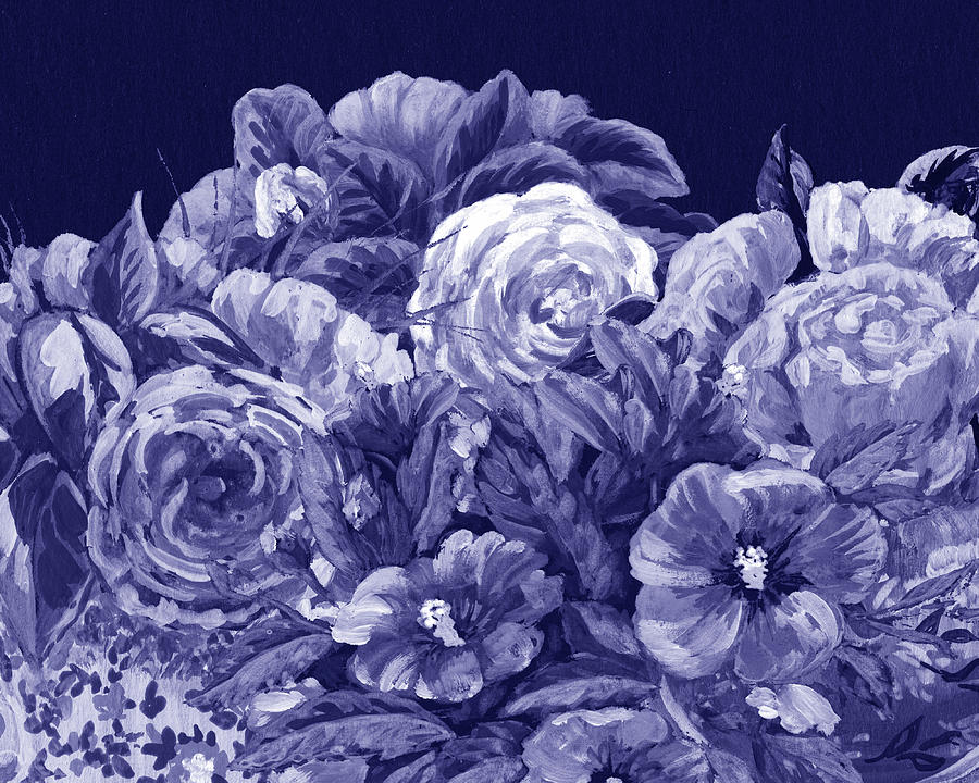 Fresh Monochrome Flowers In Purple Blue Very Peri Modern Interior Design LV Painting by Irina Sztukowski