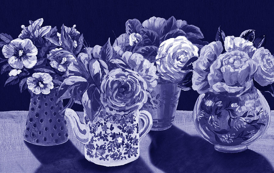 Fresh Monochrome Flowers In Purple Blue Very Peri Modern Interior Design LVII Painting by Irina Sztukowski