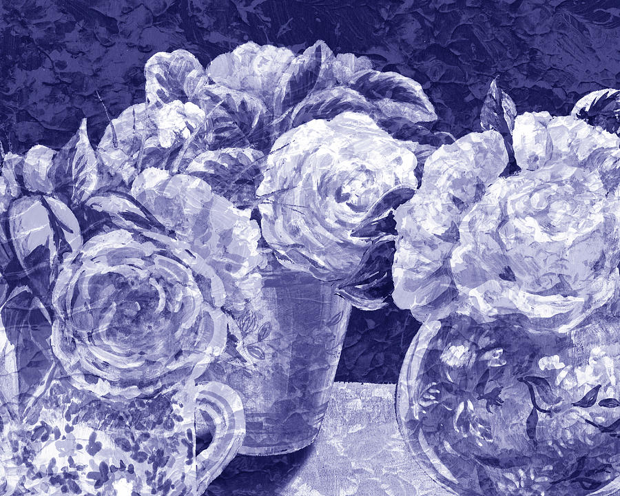 Fresh Monochrome Flowers In Purple Blue Very Peri Modern Interior Design LVIII Painting by Irina Sztukowski