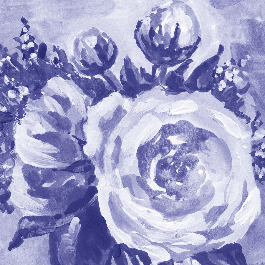 Fresh Monochrome Flowers In Purple Blue Very Peri Modern Interior Design VI Painting by Irina Sztukowski