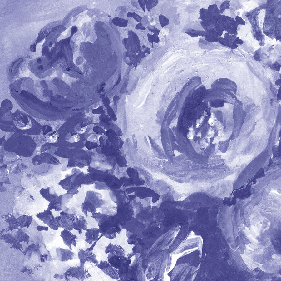 Fresh Monochrome Flowers In Purple Blue Very Peri Modern Interior Design VII Painting by Irina Sztukowski