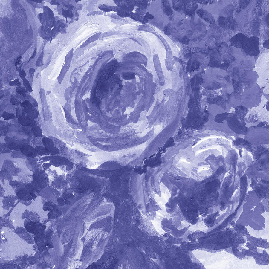 Fresh Monochrome Flowers In Purple Blue Very Peri Modern Interior Design VIII Painting by Irina Sztukowski