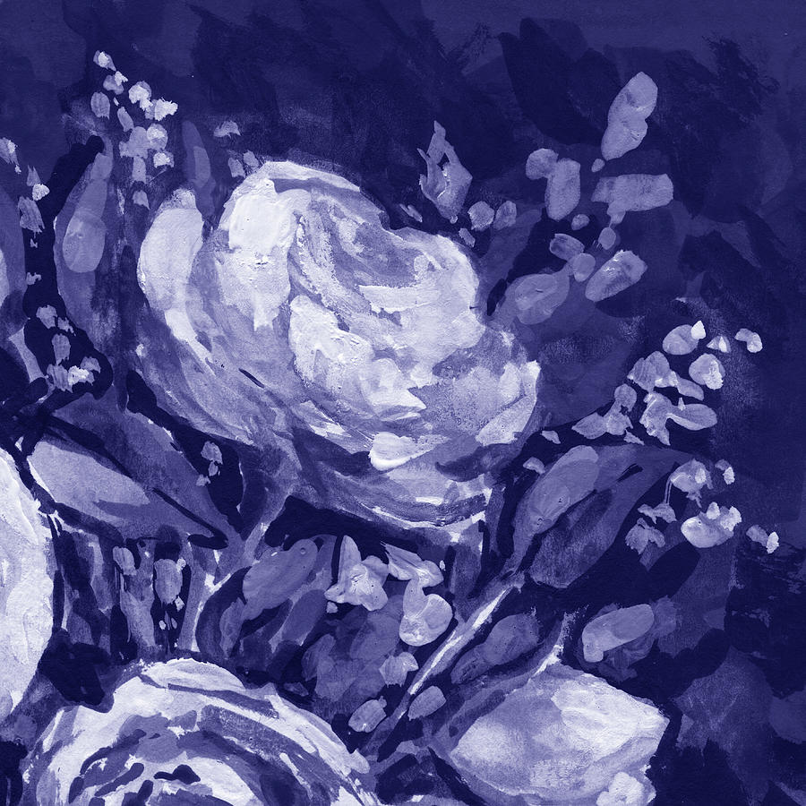 Fresh Monochrome Flowers In Purple Blue Very Peri Modern Interior Design X Painting by Irina Sztukowski