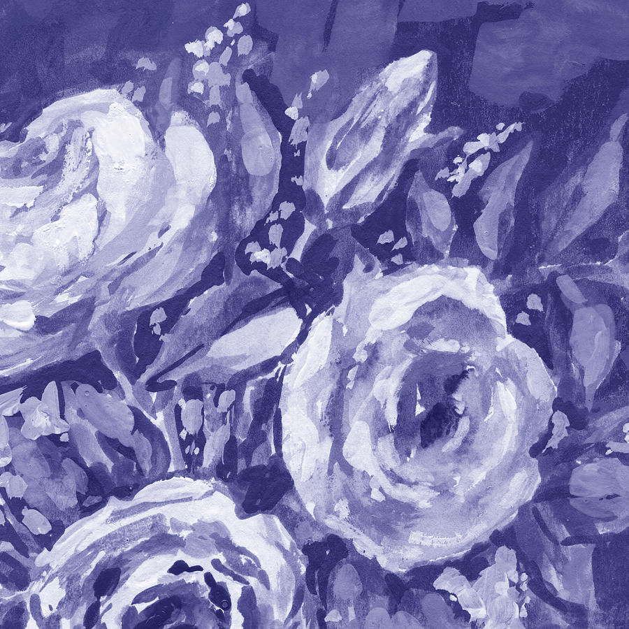 Fresh Monochrome Flowers In Purple Blue Very Peri Modern Interior Design XI Painting by Irina Sztukowski
