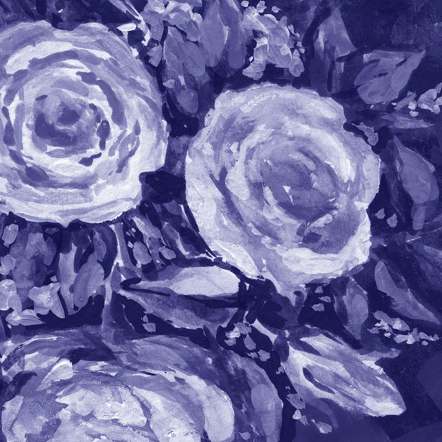 Fresh Monochrome Flowers In Purple Blue Very Peri Modern Interior Design XII Painting by Irina Sztukowski