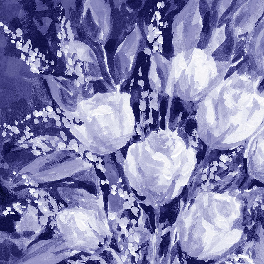 Fresh Monochrome Flowers In Purple Blue Very Peri Modern Interior Design XIII Painting by Irina Sztukowski