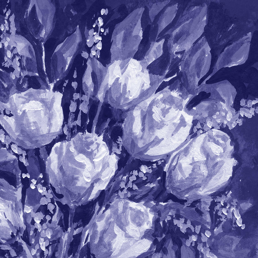 Fresh Monochrome Flowers In Purple Blue Very Peri Modern Interior Design XIV Painting by Irina Sztukowski