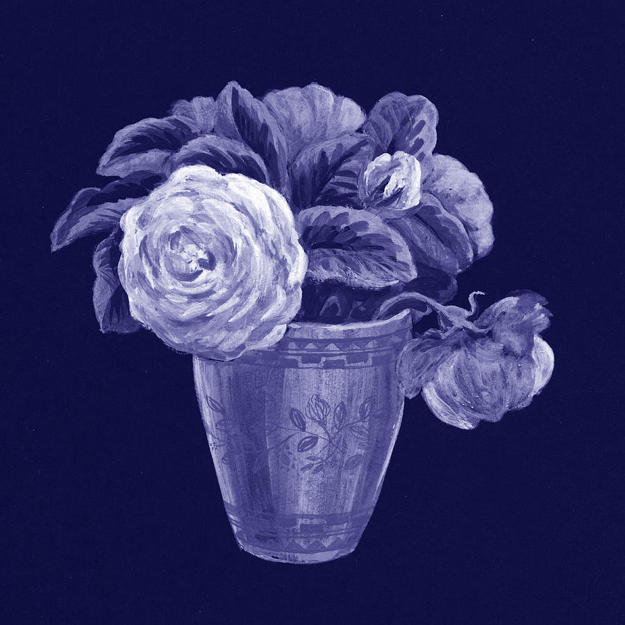 Fresh Monochrome Flowers In Purple Blue Very Peri Modern Interior Design XIX Painting by Irina Sztukowski