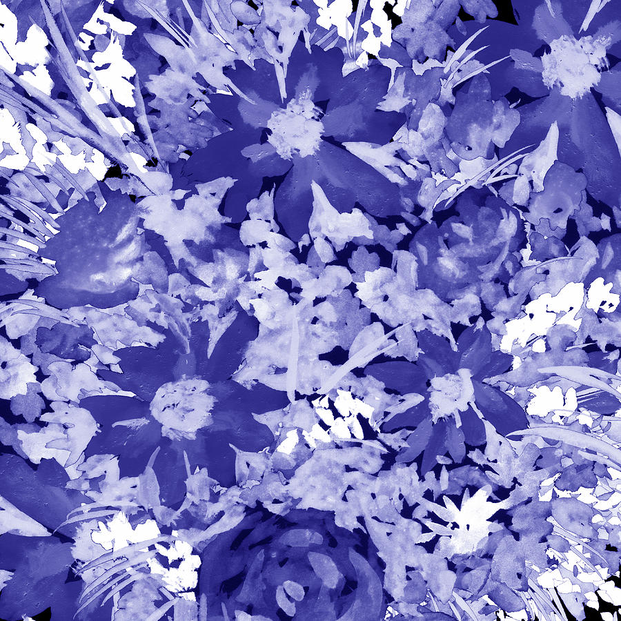 Fresh Monochrome Flowers In Purple Blue Very Peri Modern Interior Design XL Painting by Irina Sztukowski