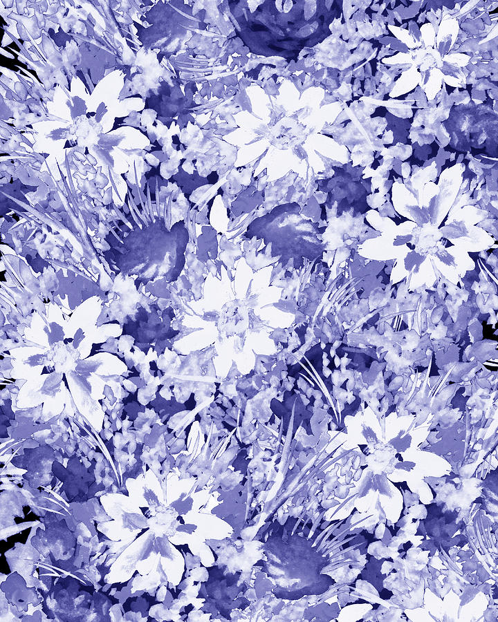 Fresh Monochrome Flowers In Purple Blue Very Peri Modern Interior Design XLII Painting by Irina Sztukowski