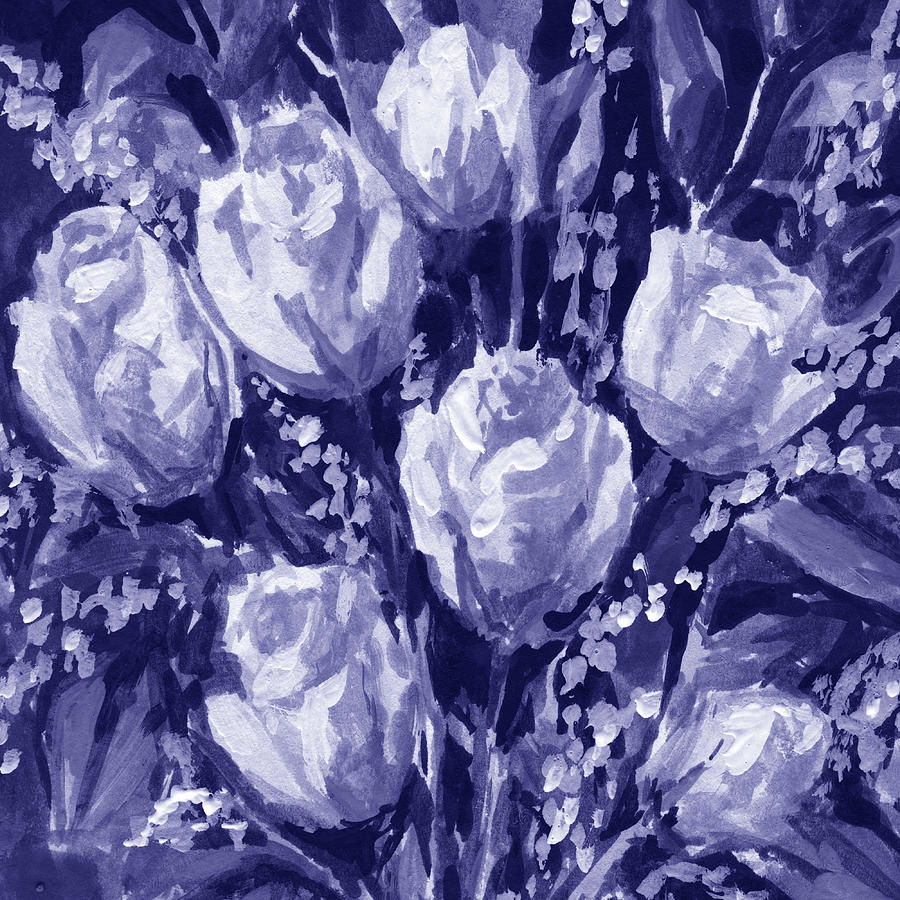 Fresh Monochrome Flowers In Purple Blue Very Peri Modern Interior Design XV Painting by Irina Sztukowski