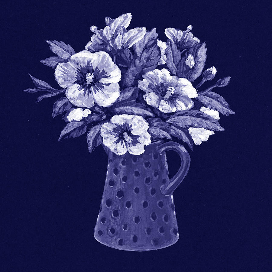 Fresh Monochrome Flowers In Purple Blue Very Peri Modern Interior Design XVII Painting by Irina Sztukowski