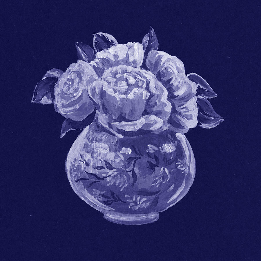 Fresh Monochrome Flowers In Purple Blue Very Peri Modern Interior Design XVIII Painting by Irina Sztukowski