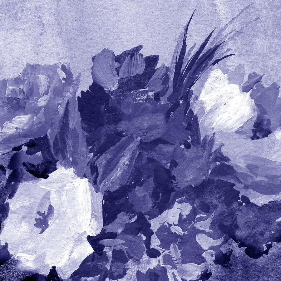 Fresh Monochrome Flowers In Purple Blue Very Peri Modern Interior Design XXI Painting by Irina Sztukowski