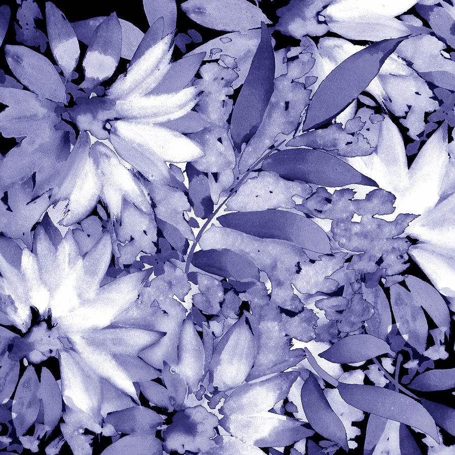 Fresh Monochrome Flowers In Purple Blue Very Peri Modern Interior Design Xxii Painting
