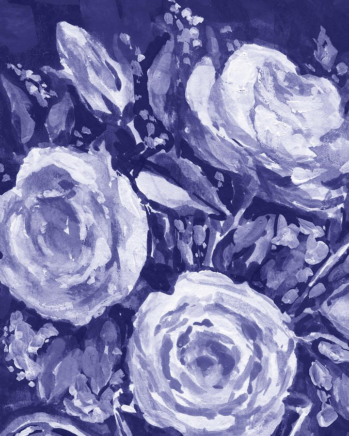 Fresh Monochrome Flowers In Purple Blue Very Peri Modern Interior Design XXIII Painting by Irina Sztukowski