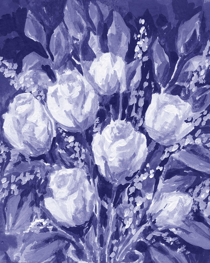 Fresh Monochrome Flowers In Purple Blue Very Peri Modern Interior Design XXIV Painting by Irina Sztukowski