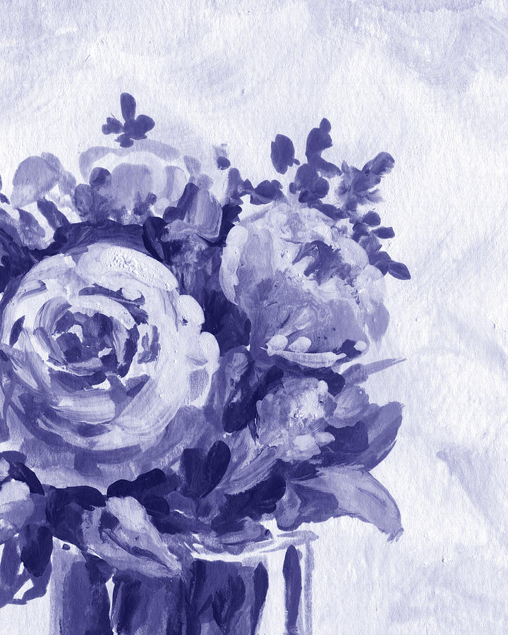 Fresh Monochrome Flowers In Purple Blue Very Peri Modern Interior Design XXV Painting by Irina Sztukowski