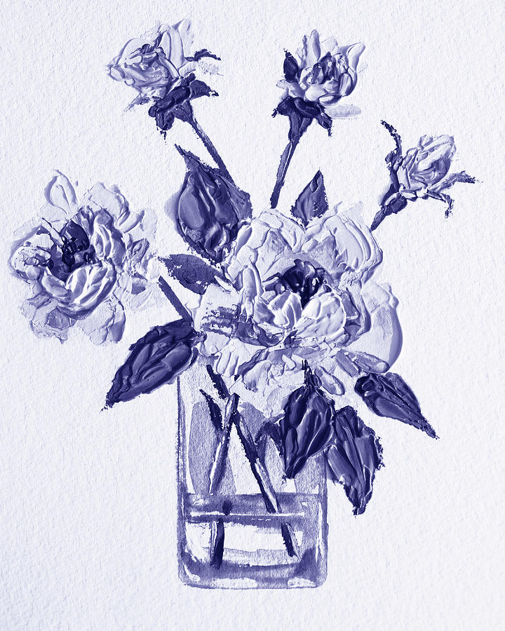 Fresh Monochrome Flowers In Purple Blue Very Peri Modern Interior Design XXXI Painting by Irina Sztukowski