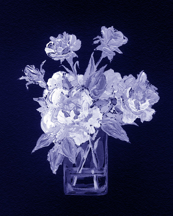 Fresh Monochrome Flowers In Purple Blue Very Peri Modern Interior Design XXXII Painting by Irina Sztukowski