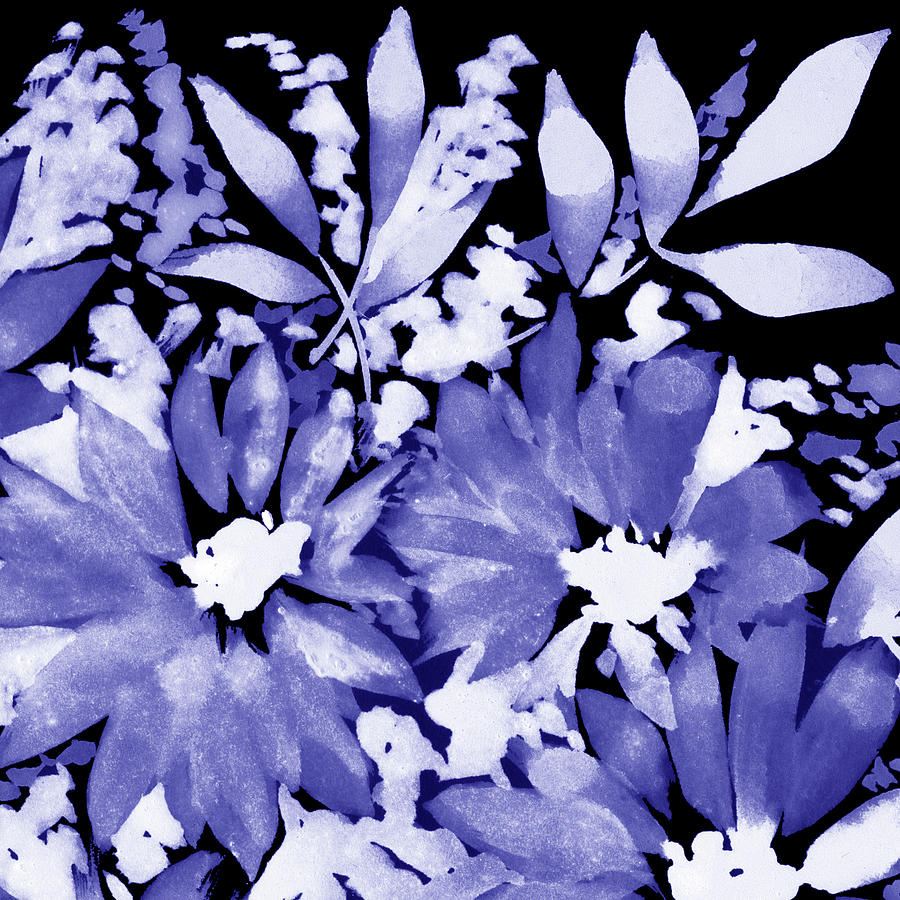 Fresh Monochrome Flowers In Purple Blue Very Peri Modern Interior Design XXXIV Painting by Irina Sztukowski