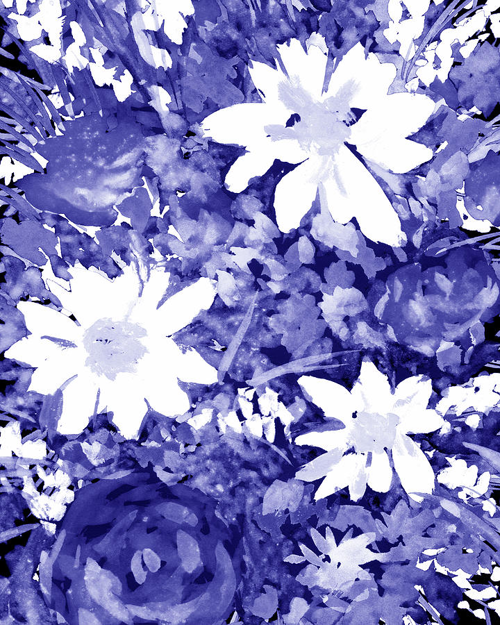 Fresh Monochrome Flowers In Purple Blue Very Peri Modern Interior Design XXXIX Painting by Irina Sztukowski