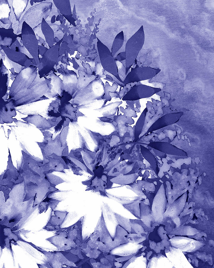Fresh Monochrome Flowers In Purple Blue Very Peri Modern Interior Design XXXVI Painting by Irina Sztukowski