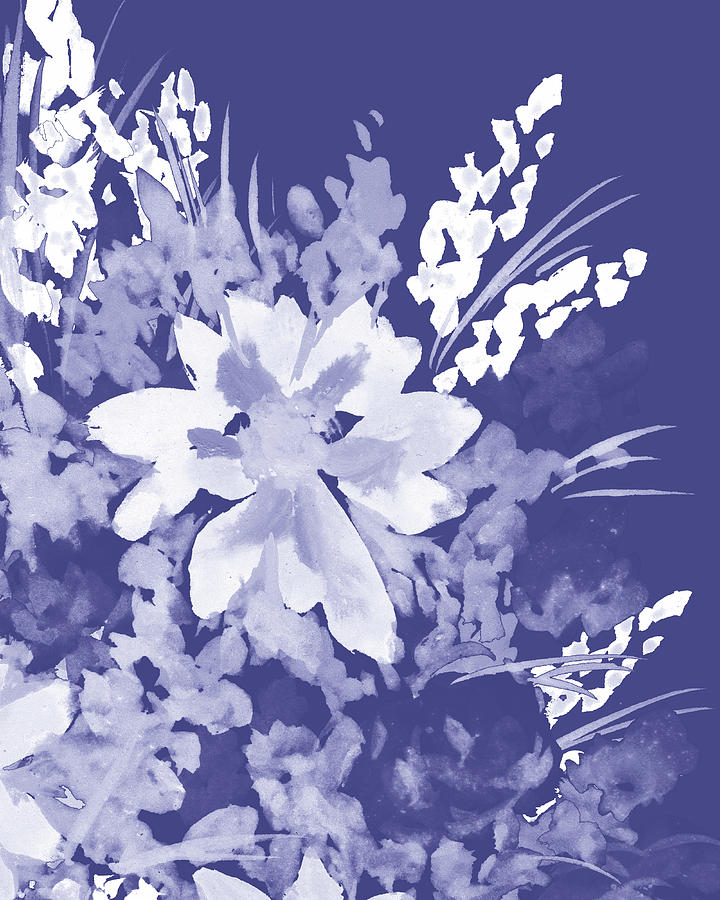 Fresh Monochrome Flowers In Purple Blue Very Peri Modern Interior Design XXXVII Painting by Irina Sztukowski