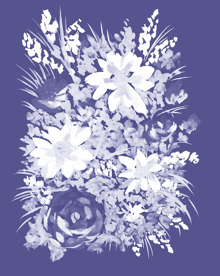 Fresh Monochrome Flowers In Purple Blue Very Peri Modern Interior Design XXXVIII Painting by Irina Sztukowski